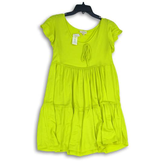 NWT See You Monday Womens Yellow Round Neck Pleated Fit & Flare Dress Size L image number 1