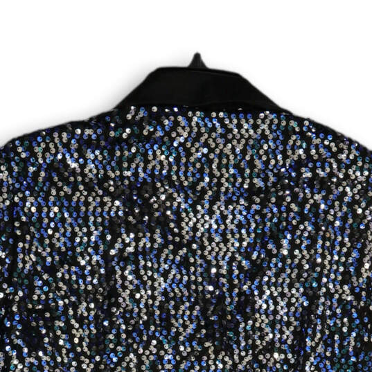 Womens Black Blue Sequins Shawl Collar Long Sleeve One Button Blazer Sz XL image number 4