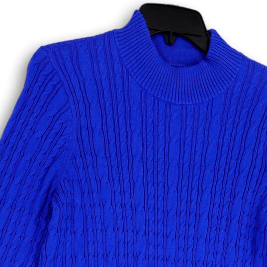Womens Blue Knitted Mock Neck Long Sleeve Pullover Sweater Size M 10-12 image number 3