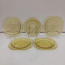 Set of 5 Vintage Amber Madrid Depression Glass Bow & Plates