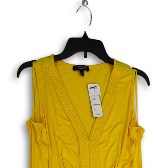 NWT Womens Yellow Sleeveless Pleated Front A-Line Dress Size L Petite image number 3