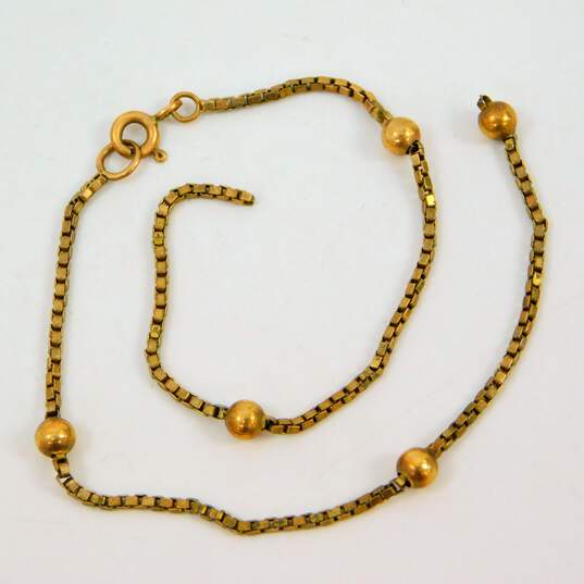 10K Yellow Gold Ball Station Box Chain Bracelet for Repair 3.2g image number 6