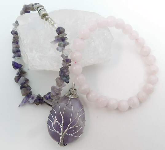 Boho Artisan Amethyst & Rose Quartz Necklaces & Bracelets 132.1g image number 2