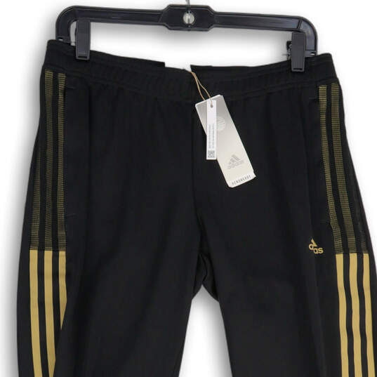 NWT Womens Black Gold Striped Elastic Waist Pull-On Track Pants Size M image number 3