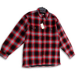 NWT Mens Red Black Collared Long Sleeve Flap Pocket Button-Up Shirt Size M