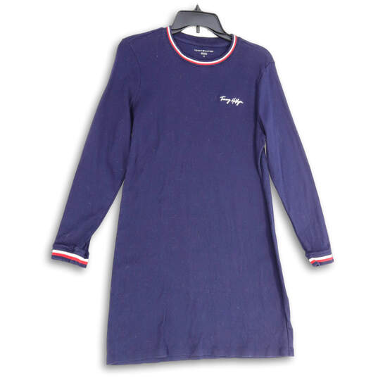Womens Blue Long Sleeve Round Neck Pullover Sweater Dress Size Medium image number 1
