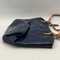 Coach Womens Blue Shiny Double Handle Outer Pocket Logo Charm Tote Handbag image number 6