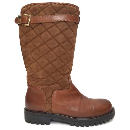 Exeter Brown Quilted Suede Leather Riding Shearling Boots Women's Size 39 image number 5