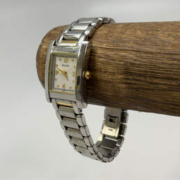 Designer Bulova Silver-Tone Square Dial Stainless Steel Analog Wristwatch
