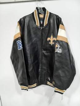 NFL New Orleans Saints Themed Leather Bomber Style Jacket Size XL - NWT