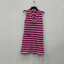 Womens Pink White Striped Sleeveless Split Neck Pullover Mini Dress Size S