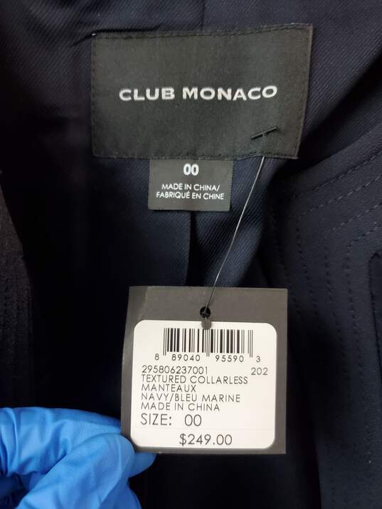 Club Monaco Textured Collarless Navy Blue Jacket Size 00 image number 3