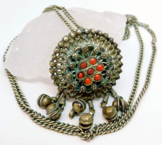 VNTG Silver Tone Coral Tibetan Style Pendant Necklace image number 4