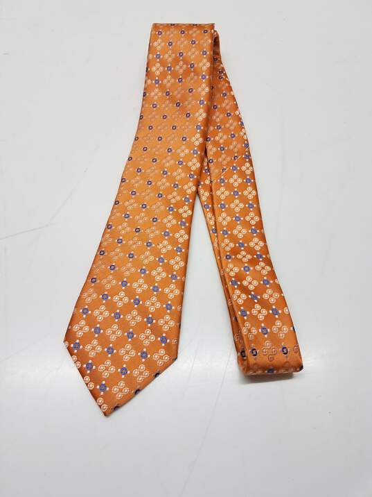 Michael Kors Orange Circle Print Pattern Silk Tie image number 1
