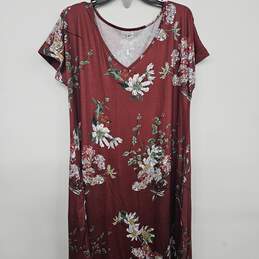 Ekouaer Brown Floral  Casual Loose Pocket Long Dress