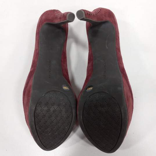 Womens Lunsa Red Suede Peep Toe Braided Trim Stiletto Platform Heel Size 10 image number 5