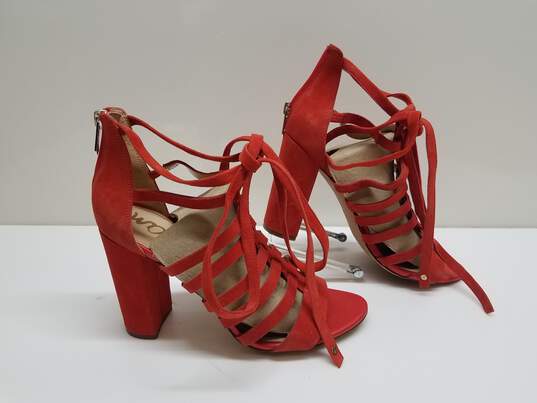 Sam Edelman Red Suede Gladiator Block Heel Sandals Womens Size 9 image number 1