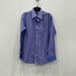 Pokémon Mens Blue Purple Long Sleeve Pointed Collar Button-Up Shirt