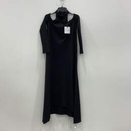 NWT Womens Black Cut Out Shoulder Mock Neck Back Zip A-Line Dress Size M