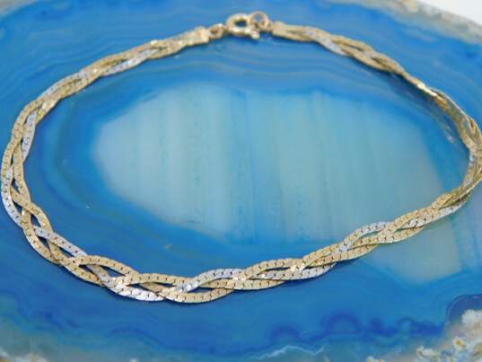14K Yellow & White Gold Braided Chain Bracelet 2.9g image number 1