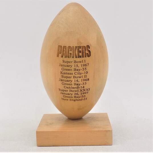 Laser Engraved Wood Football -- 3 Time Super Bowl Champions Green Bay Packers image number 4