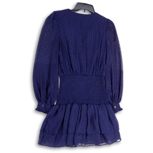 Womens Blue V-Neck Balloon Sleeve Smocked Waist Short Mini Dress Size XS image number 2