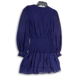 Womens Blue V-Neck Balloon Sleeve Smocked Waist Short Mini Dress Size XS alternative image