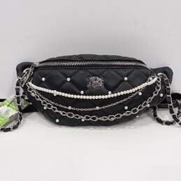 Badgley Mischka Black Vegan Leather Diamond Quilted Fanny Pack With Pearls NWT alternative image