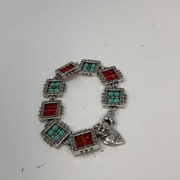 Designer Brighton Silver-Tone Red Green Turquoise Square Beaded Bracelet