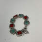Designer Brighton Silver-Tone Red Green Turquoise Square Beaded Bracelet image number 1