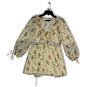 NWT Womens Beige Floral Drawstring Waist Long Sleeve Mini Dress Size S image number 1