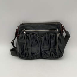 Womens Black Outer Zip Pocket Adjustable Strap Classic Shoulder Bag