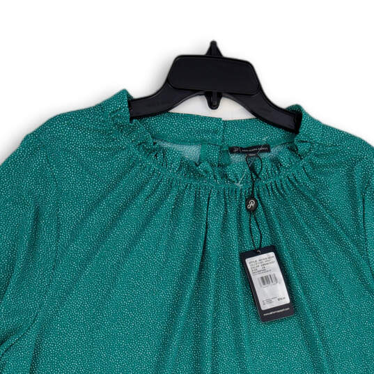 NWT Womens Green Polka Dot Ruffle Neck 3/4 Sleeve Pullover Blouse Top Sz 3X image number 3