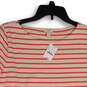 NWT Womens Pink Ivory Striped Round Neck Short Sleeve Pullover T-Shirt Size S image number 3