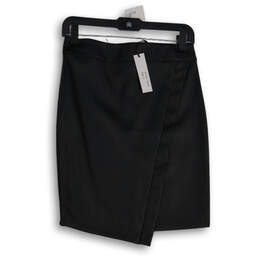 NWT Womens Black Asymmetrical Hem Back Zip Wrap Skirt Size Small