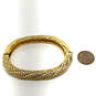 Designer Swarovski Gold-Tone Oval Swirl Rhinestone Hinged Bangle Bracelet image number 3