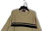 Mens Tan Striped Knitted Crew Neck Long Sleeve Pullover Sweater Size L image number 3