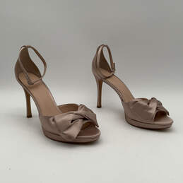 Womens Bridal Bow Brown Leather Open Toe Stiletto Pump Heels Size 10.5 B