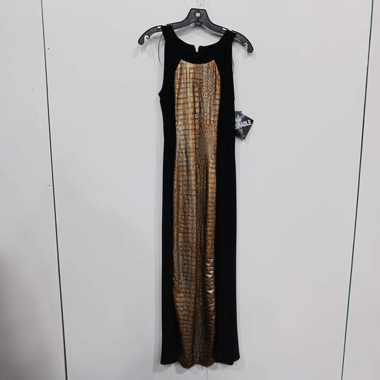 NWT Womens Black Gold Zip Sleeveless Crocodile Print Midi Dress Size 6 image number 2