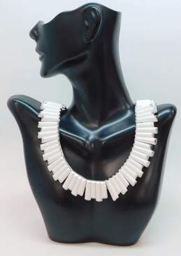 Vintage Crown Trifari Silvertone 1960s Egyptian Revival White Lucite Paneled Statement Collar Necklace 82.6g