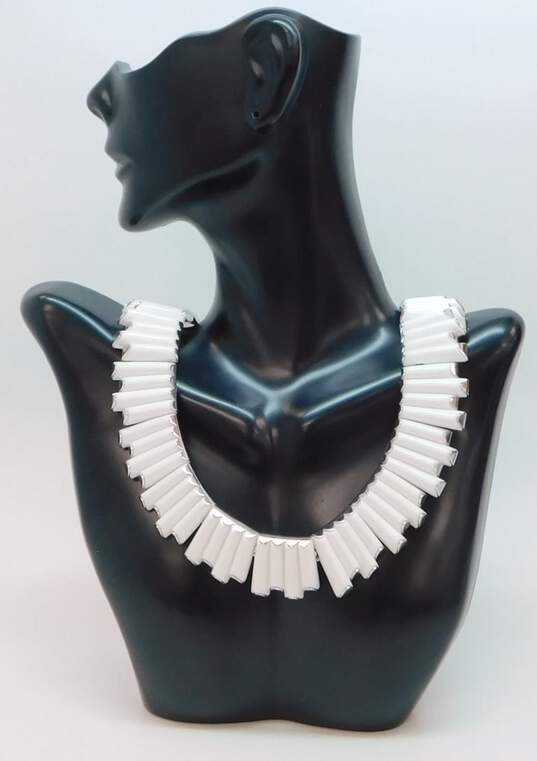 Vintage Crown Trifari Silvertone 1960s Egyptian Revival White Lucite Paneled Statement Collar Necklace 82.6g image number 1