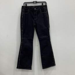 Womens Blue Diamond Stripes Dark Wash Stretch Denim Bootcut Leg Jeans Size 10P