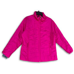 Womens Fuchsia Mock Neck Long Sleeve Full-Zip Jacket Size 1X