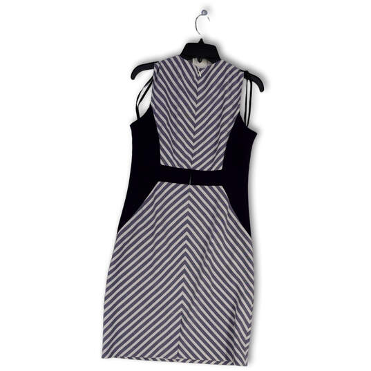 Womens Blue Gray Striped Sleeveless Round Neck Back Zip Sheath Dress Sz 10 image number 2
