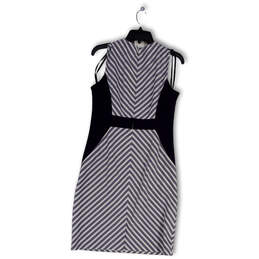 Womens Blue Gray Striped Sleeveless Round Neck Back Zip Sheath Dress Sz 10 alternative image