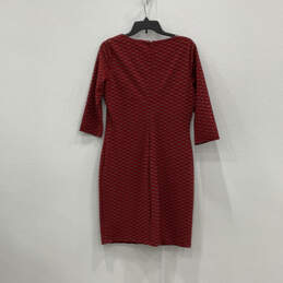 Womens Red 3/4 Sleeve Round Neck Back Zip Fashionable Sheath Dress Size 8 alternative image
