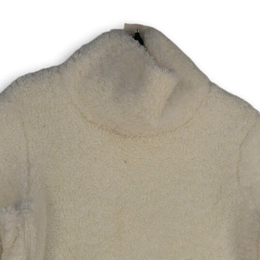 Womens White Sherpa Cowl Neck Thumb Hole Long Sleeve Pullover Sweater Sz M image number 3