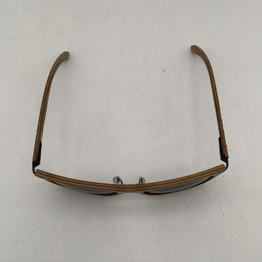 Unisex Brown Wooden Full-Rim Frame Black Lens Classic Square Sunglasses image number 5