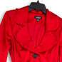 Womens Red Long Sleeve Ruffle Notch Lapel Belted Button Front Jacket Size M image number 3