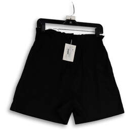 NWT Womens Black Pleated Elastic Waist Poplin Ruffled Bermuda Shorts Size M